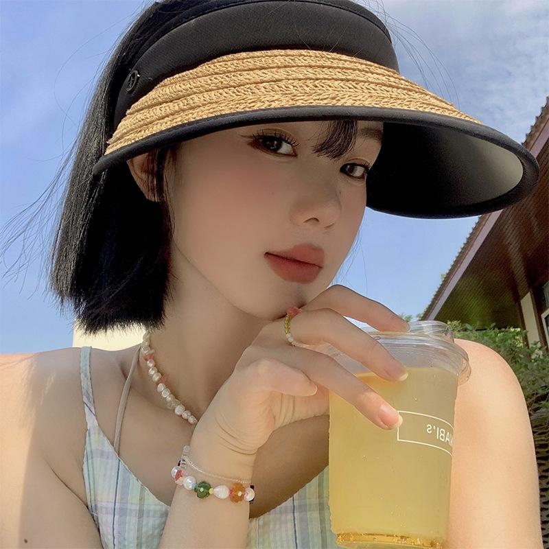 Summer Empty Top Hat Women'S Big Brim Straw Woven Uv Protection Sun Hat Outdoor Outing Beach Sun Hat