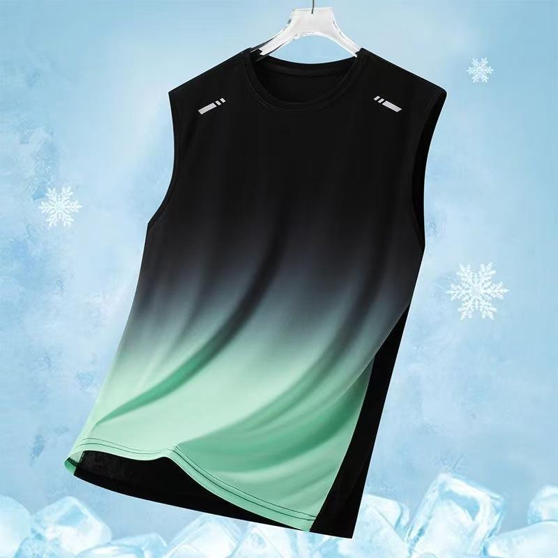 Chaleco Deportivo Degradado para Hombre Ligero Sin Mangas Cuello Redondo Camiseta Verano Running Moderno Corte Holgado Juventud Transfronterizo