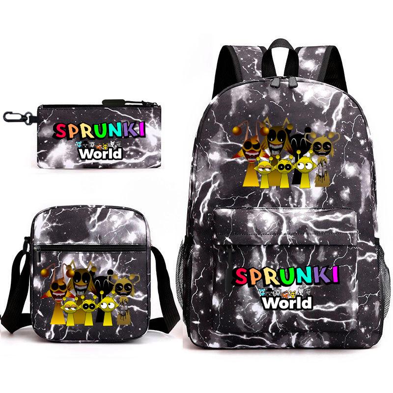 New Rhythm Box Sprunki Music Game Schoolbag Backpack Pencil Case Three-piece Set Student Heat Transfer Backpack D