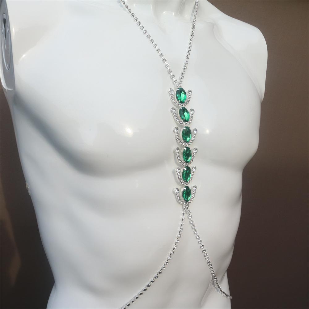 Summer Beach Sexy Green Crystal Bra Chain Simple Party Accessories European And American Bikini Body Chain Accessories