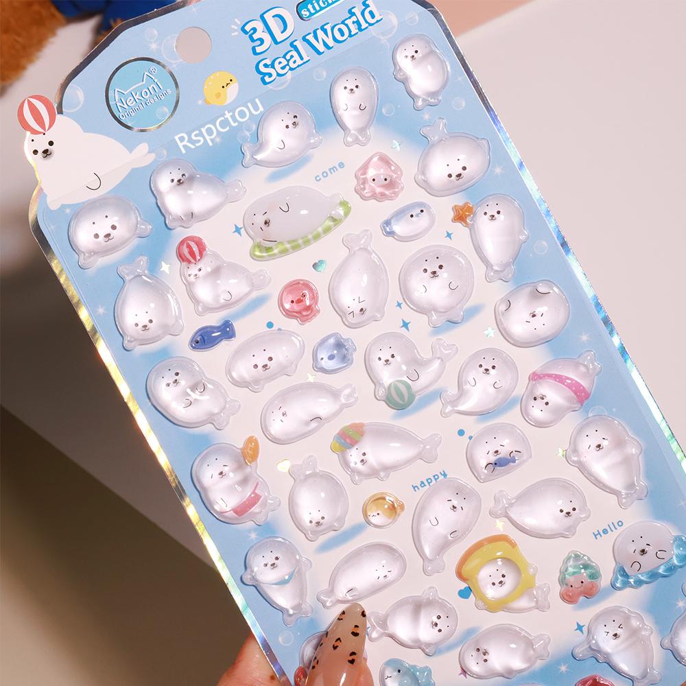 1/4 piezas Kawaii Animal Pingüino Foca Mundo Dibujos Animados Pegatinas 3D Calcomanías de Cristal Decoración DIY Maleta Teléfono Pegatina Linda Juguete