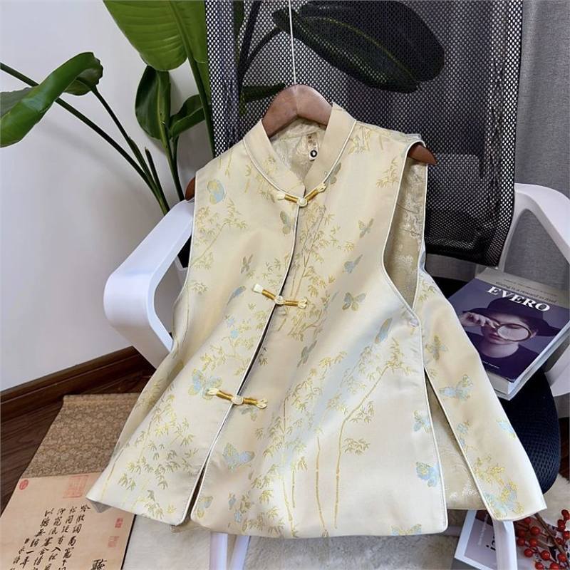 Elderly spot high-end vest fashion temperament sleeveless versatile stand-up collar jacquard annual temperament
