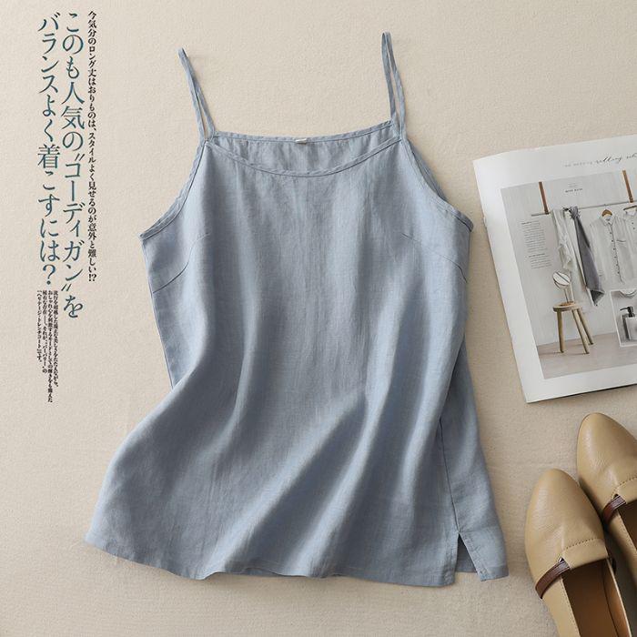 Plus Size Women's Cotton Linen Spaghetti Strap Tank Top: Lightweight Sleeveless Summer Outerwear & Base Layer