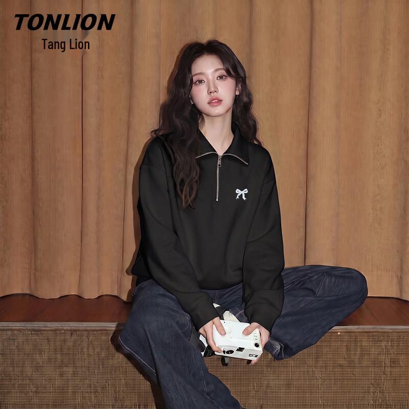 TonLion Women's Bowknot Polo Collar Pullover Sweatshirt
