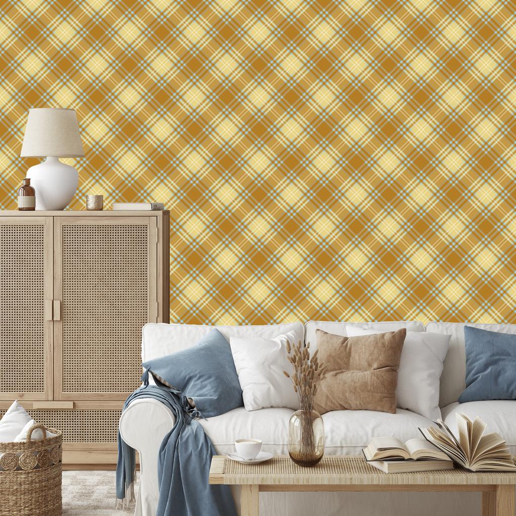 Wallpaper Yellow and blue checkered gold, yellow and beige 50x1000