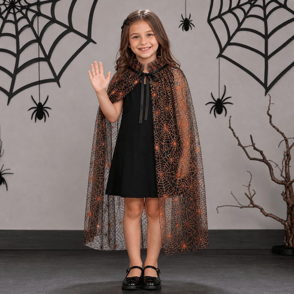 Bat Kids Mesh Cloak Spider Web Cosplay Bridal Costume Retro Halloween Tulle Cape Children