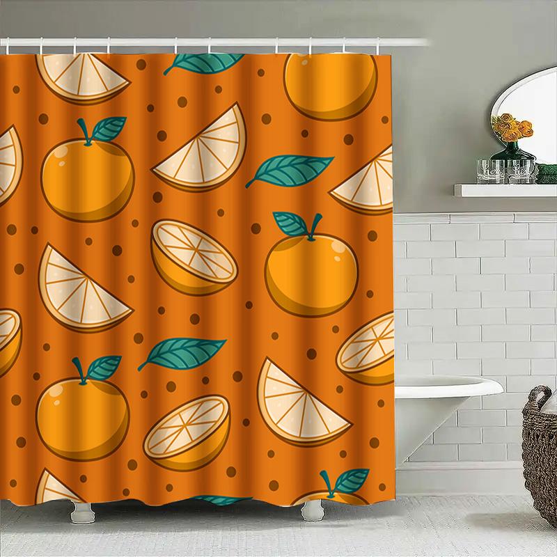 Bright Orange Fruit Shower Curtain Decor Lemon Slice Whole Orange Print Water-Resistant Fabric For Bathroom Diy Home Dcor