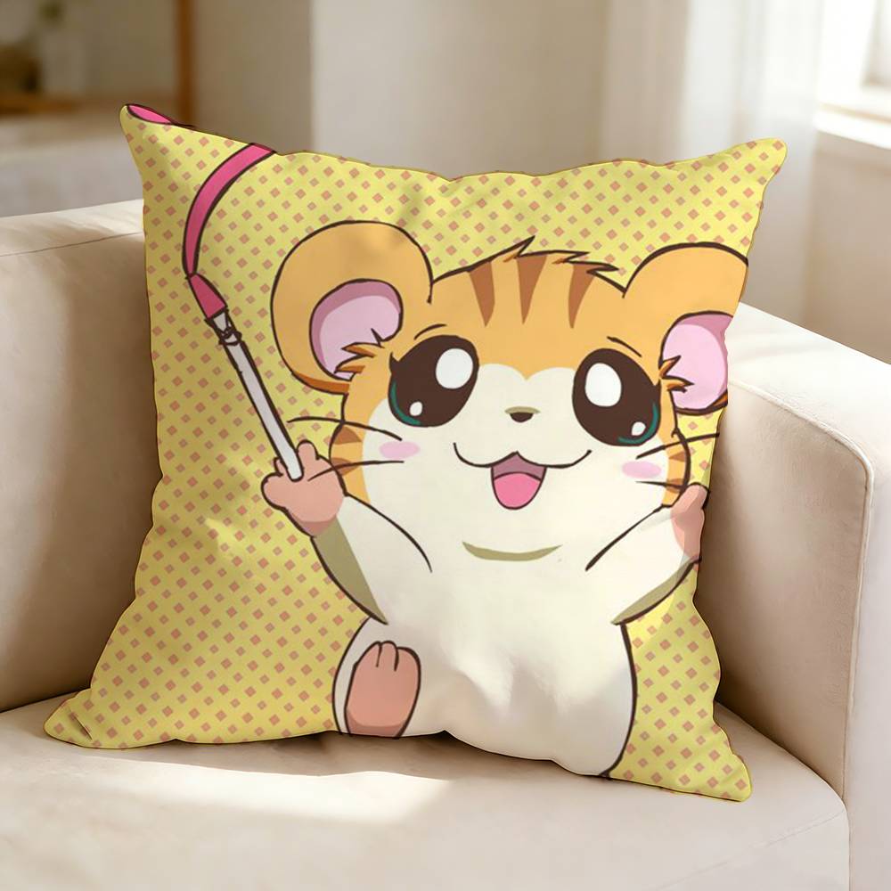 Cute cartoon character T-Trotting H-Hamtaro Pillow Case Square Double-Sided Sofa Cushion Cover Bedroom Bedside Pillow