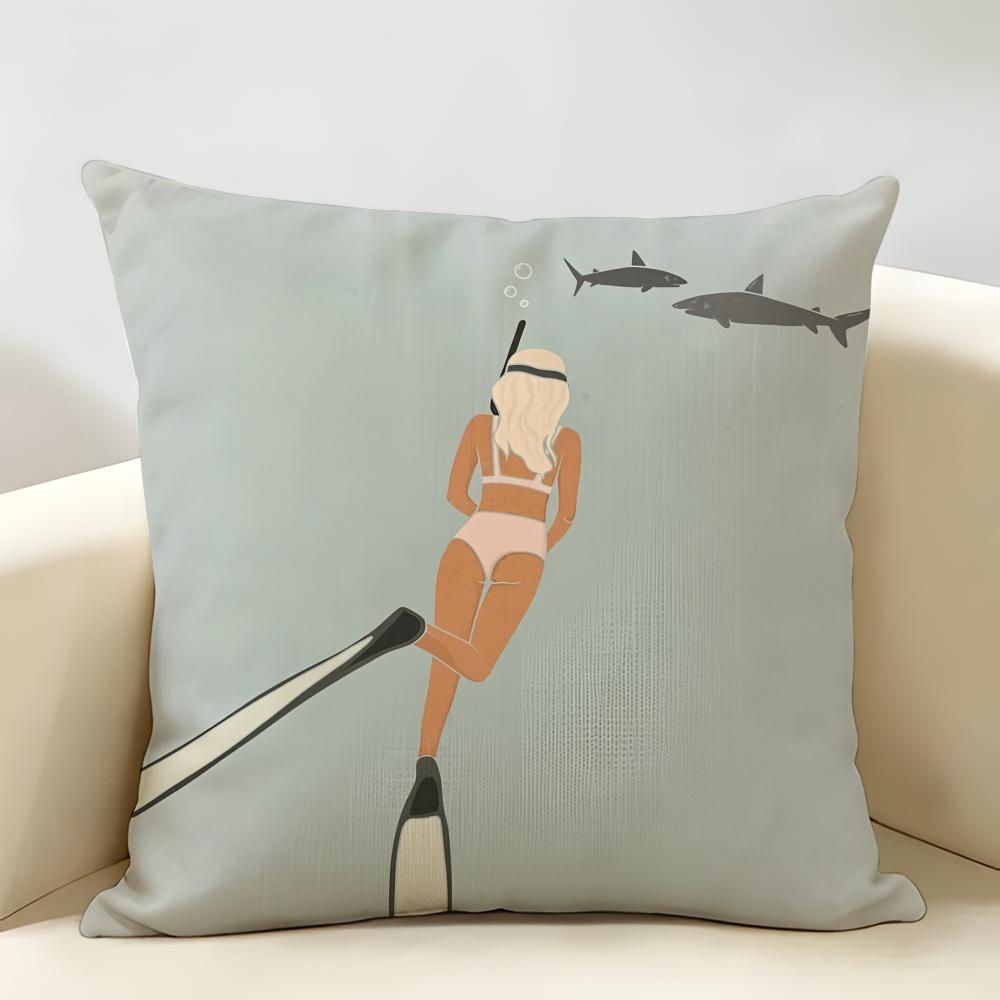 Summer Surfing Ins Art Cushion Cover Natural Linen Organic Fabric DoubleSided Printing Room Sofa Decor Pillow Case