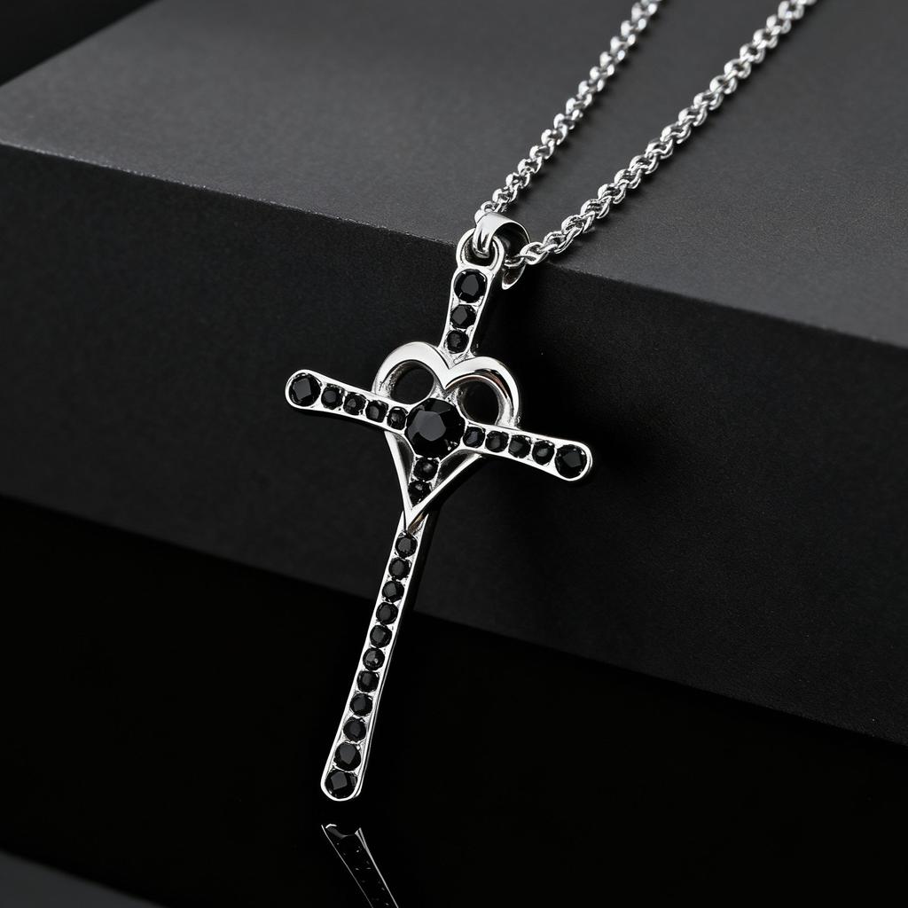 Fashion Chic Heart Cross Pendant Cubic Zircon Stainless Steel Necklace for Men Hip Hop Punk Jewelry Party Daily Wear