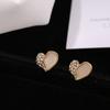 Temperament Diamond-set Splicing Love Stud Earrings Silver Needles Simple Girl Design Sense Small Ear