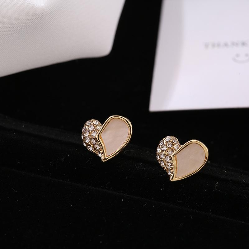 Temperament Diamond-set Splicing Love Stud Earrings Silver Needles Simple Girl Design Sense Small Ear