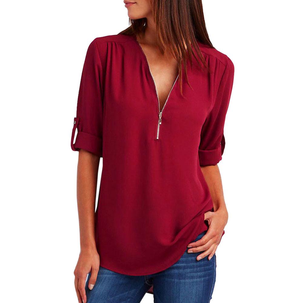 V-neck Shirt Plus Size Women's Clothing Long Sleeve Zipper Bottoming Shirt
