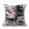 Japanese Ink Painting Geisha Samurai Spirit Tattoo Black Red Sakura Sushi Store Decoration Throw Pillow Case Linen Cushion Cover
