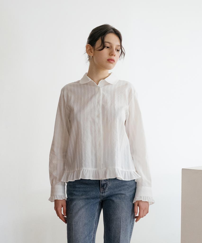 YOUNESS Frill Hem White Shirt