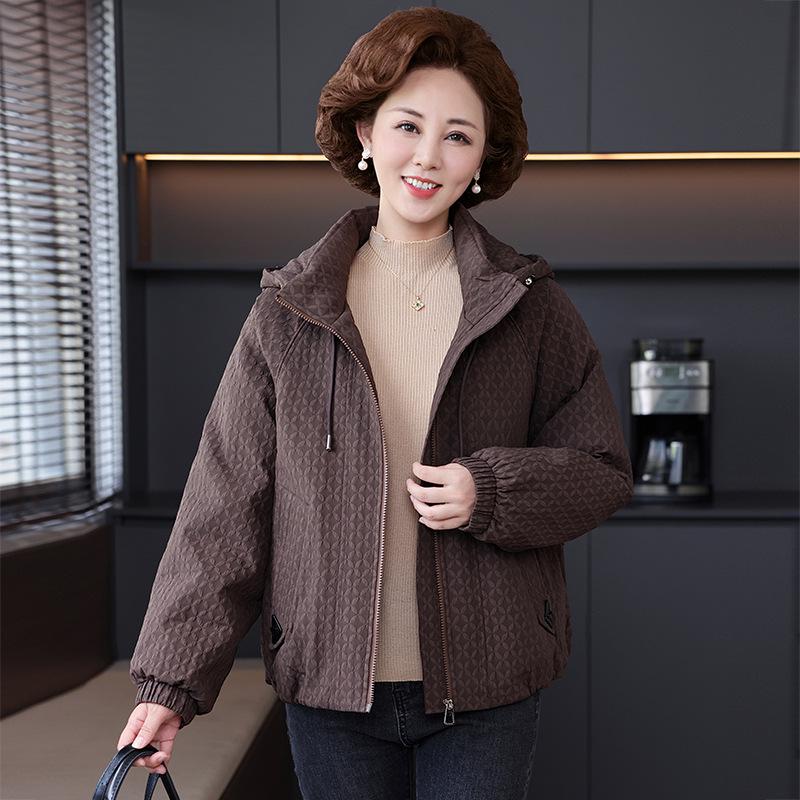 Winter 2025 Women s White Duck Down Hooded Jacket - Short, Loose Fit for Middle-aged and Elderly Moms L for 105-120 jin кофейный
