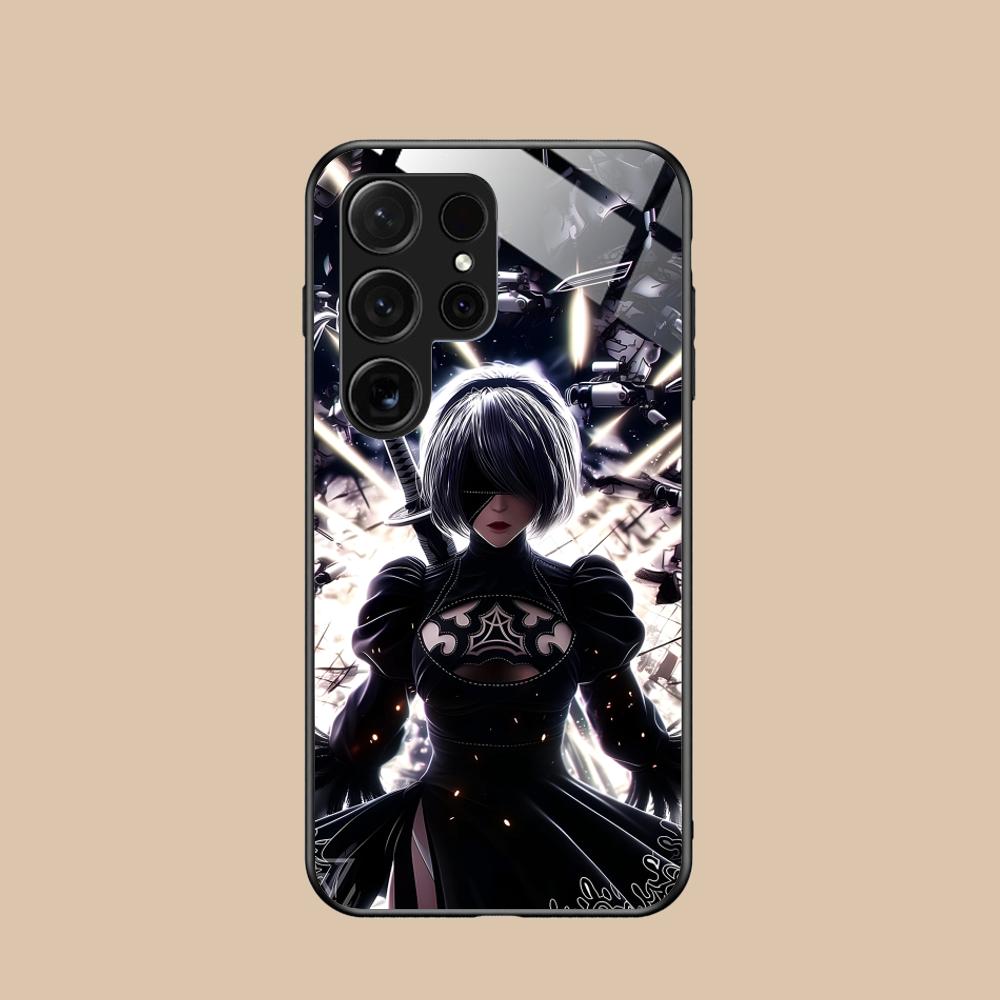 Anime Nier 2B Glass Mobile Phone Case for Samsung Galaxy A56 55 54 53 52 51 36 35 34 23 16 15 5G Colorful Cover