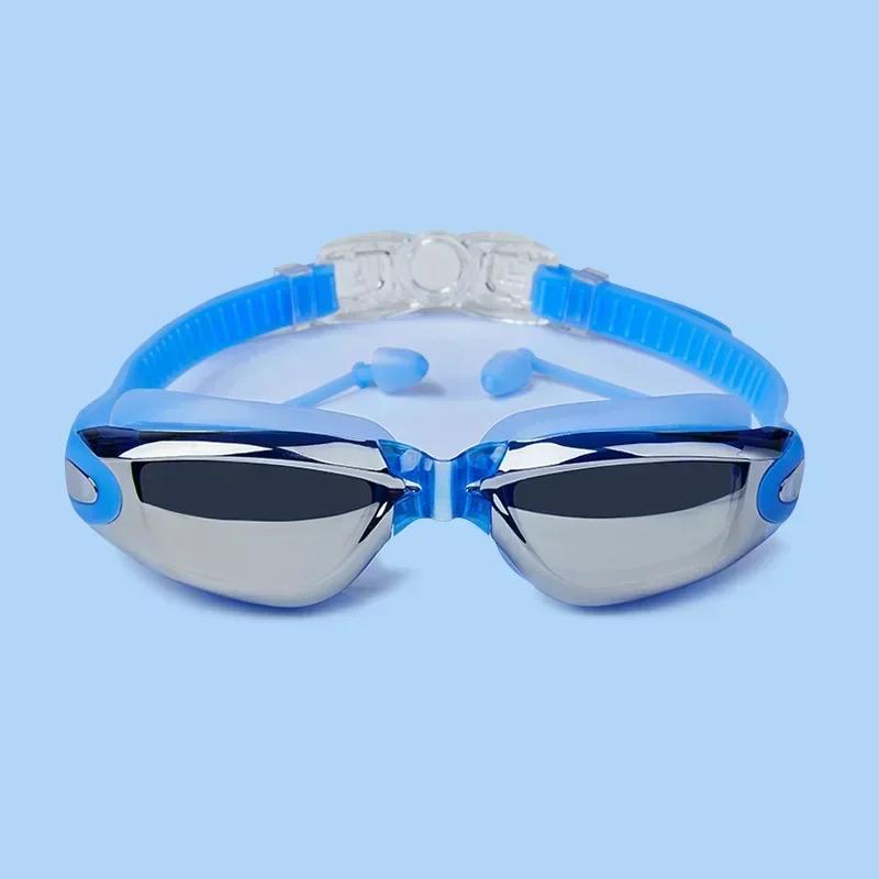Professional swimming goggles with nose clip and earplugs electroplated waterproof silicone unisex swimming goggles