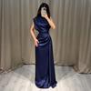 Satin Round Neck Pleated Waist-Cinching Elegant Evening Gown 2026