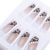 24pcs Leopard Print Faux Pearl False Nails Girls Full Cover Fake Nail Tip Manicure Tool