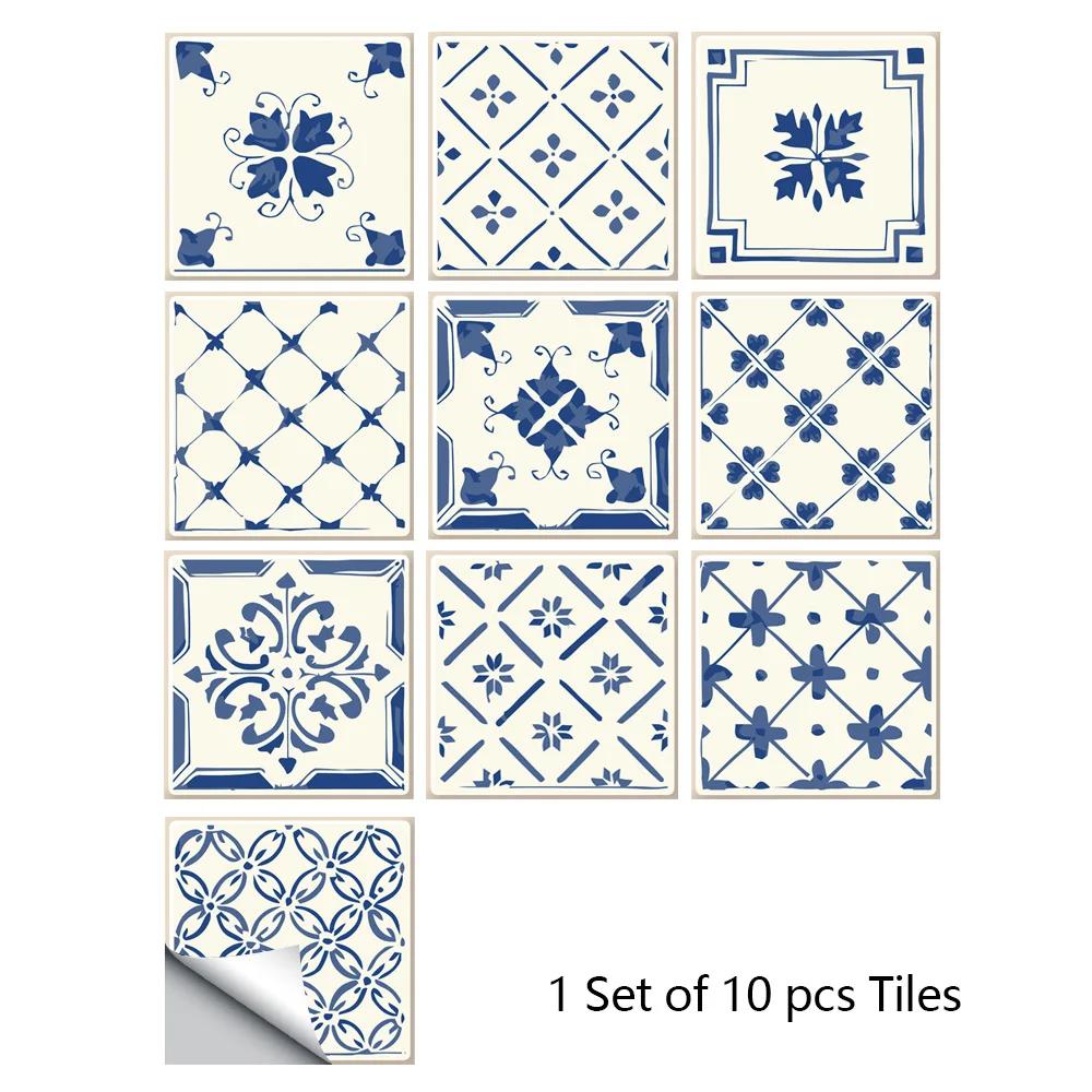 10pcs/set 10/15/20/30cm Flat Marble Mosaic Hard Tiles Wall Sticker Kitchen Bathroom Floor Diagonal Decor Wallpaper PVC Art Mural