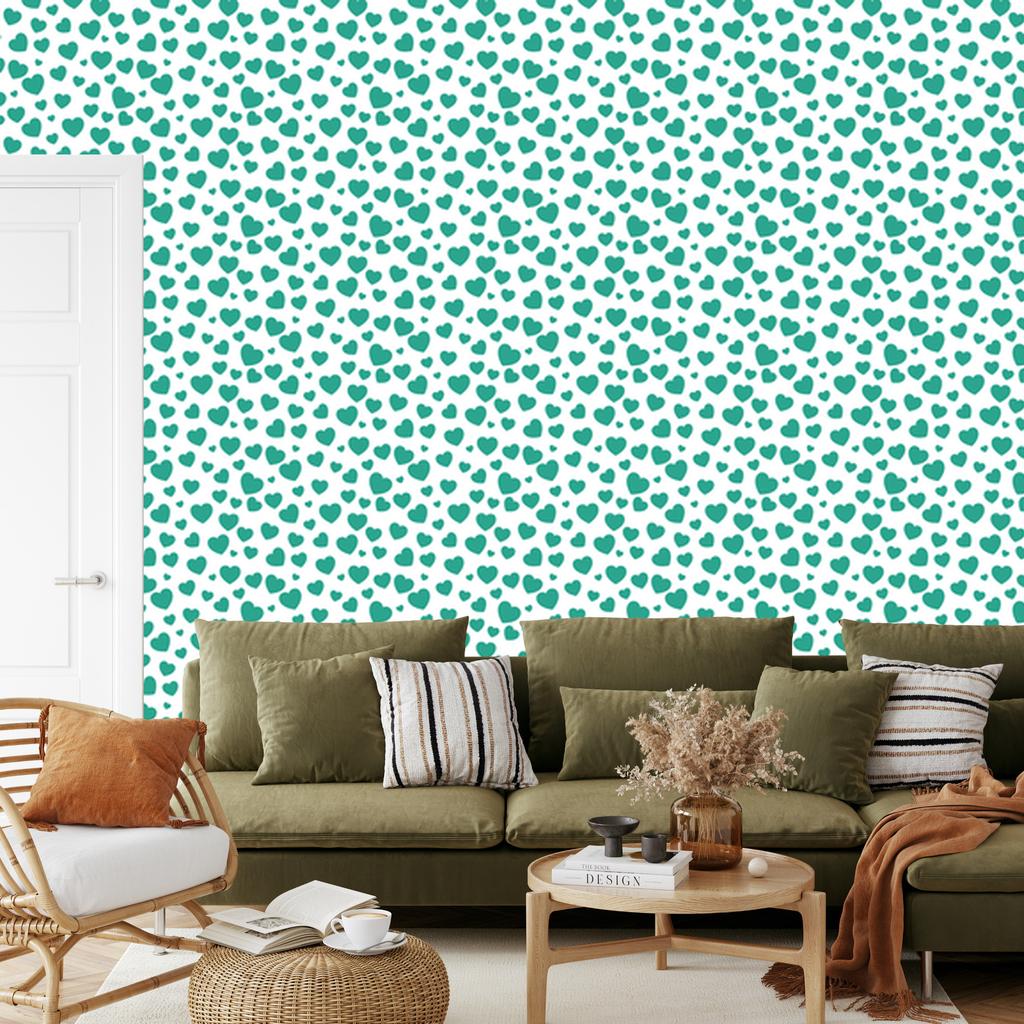 Heart Wallpaper White, Mint and Sea Blue 50x1000
