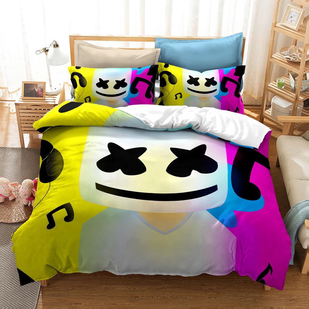Home Textile Bedding Three-Piece Set 3D Digital Printing Cartoon Marshmallow Quilt Cover Pillowcase