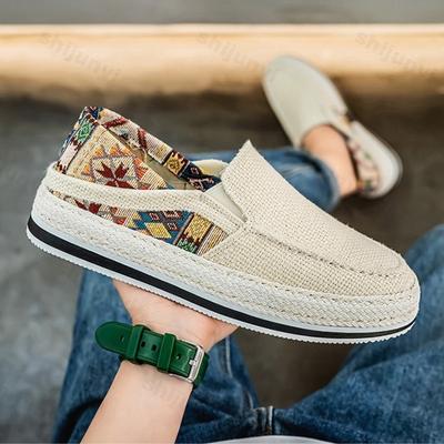 Fashion 2025 Autumn New Men's Woven Design Low Top Loafer Fashion Trend Versatile Mesh Breathable Comfortable Slip On Platform sneakers