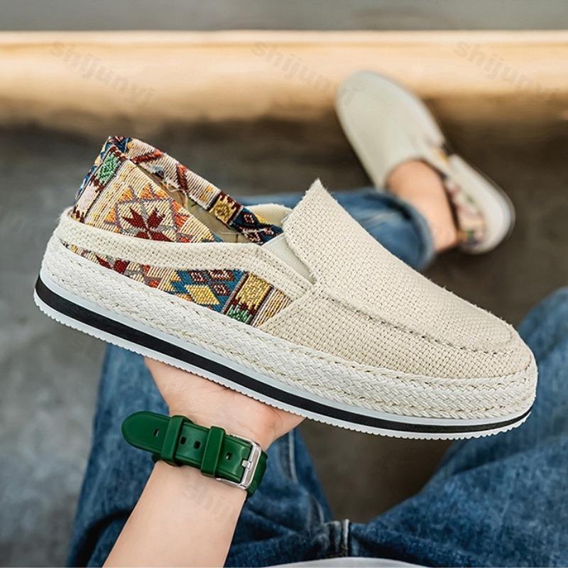 Fashion 2025 Autumn New Men's Woven Design Low Top Loafer Fashion Trend Versatile Mesh Breathable Comfortable Slip on Platform sneakers