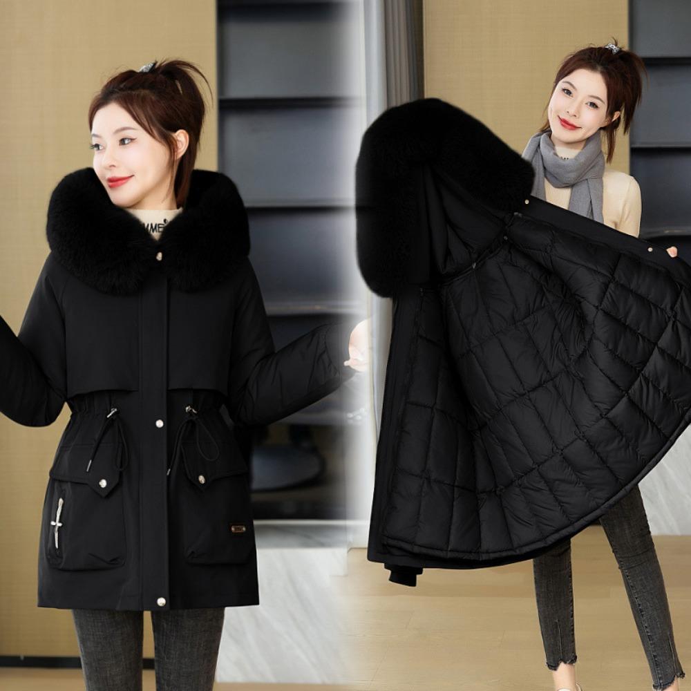 Pie overcome women's new winter down cotton clothes waist removable liner large fur collar thickened winter coat