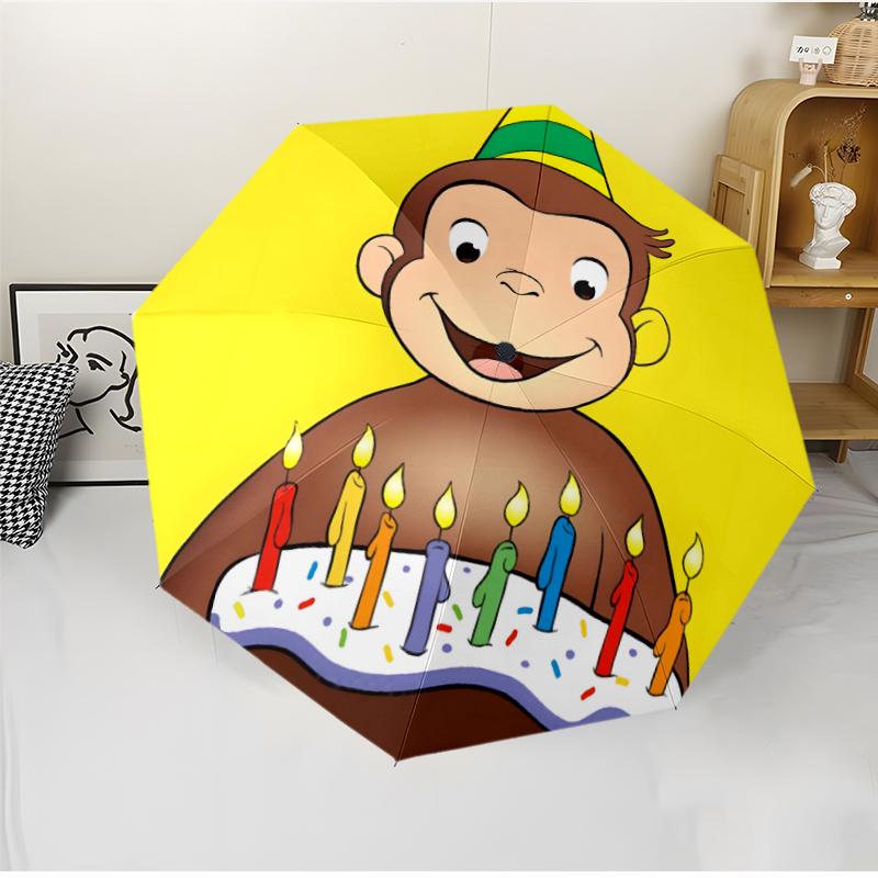 Curious George Fashionable Automatic Opening/Closing Folding Umbrella. Portable and Foldable, Ideal for Gift, Travel, and Daily Use.