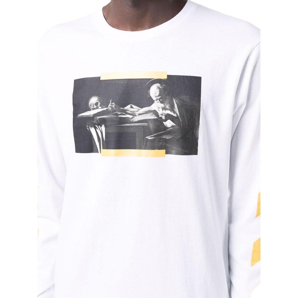 Off-White Caravaggio Painting Print Long-Sleeve Tee White/Yellow Men Tops OMAB001F21JER0040184