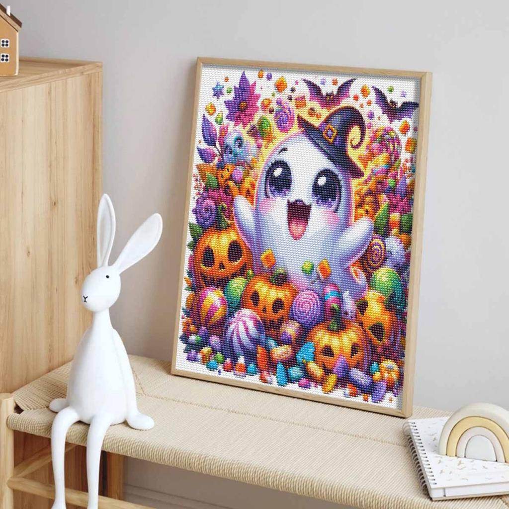 Halloween 5D Cute Ghost Pumpkin Diamond Art Painting Kit Full Drill Diamond Painting Home Decor Crafts Wall Art DIY Gift Decoration