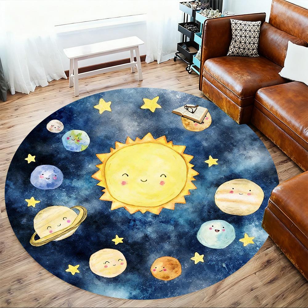 1pc Sun Planet Round Chair Mat Office Area Rug - Non-Slip, Floor Mat for Office, Bedroom, and Indoor Decor P127241