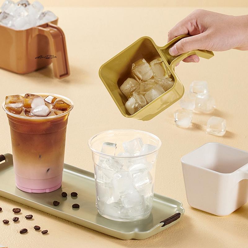 Square Ice Scoop Shovel Measuring Cup Plastic 280/350/470/590ML Sizes Coffee Shop Ice Gadget Kitchen Utensil