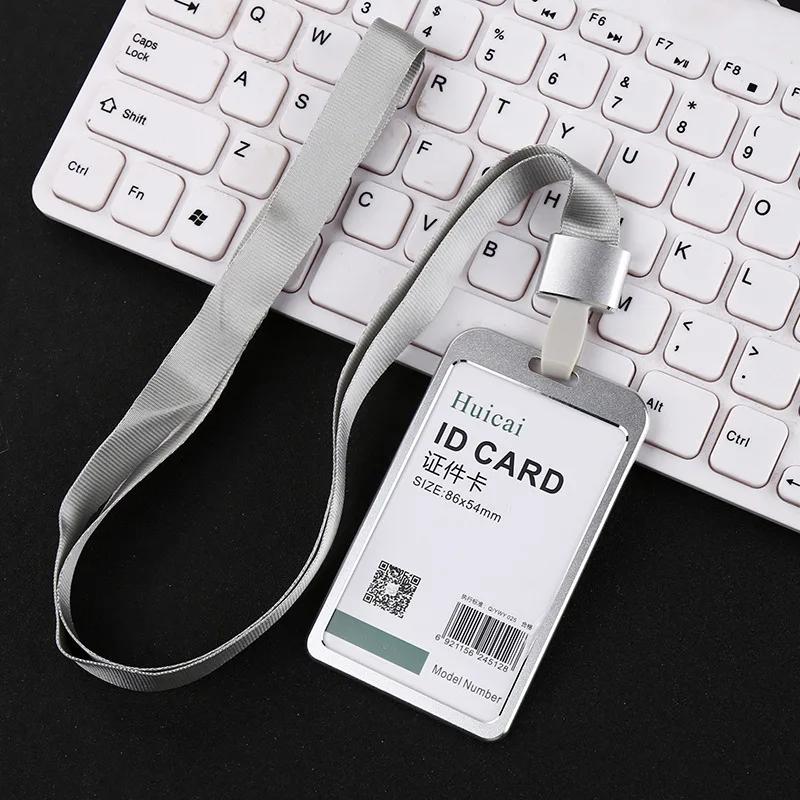 Gold Silver Card Cover Women Aluminum Alloy Work Name Card Holders Case Business Work Card ID Badge Lanyard Holder Metal Bags