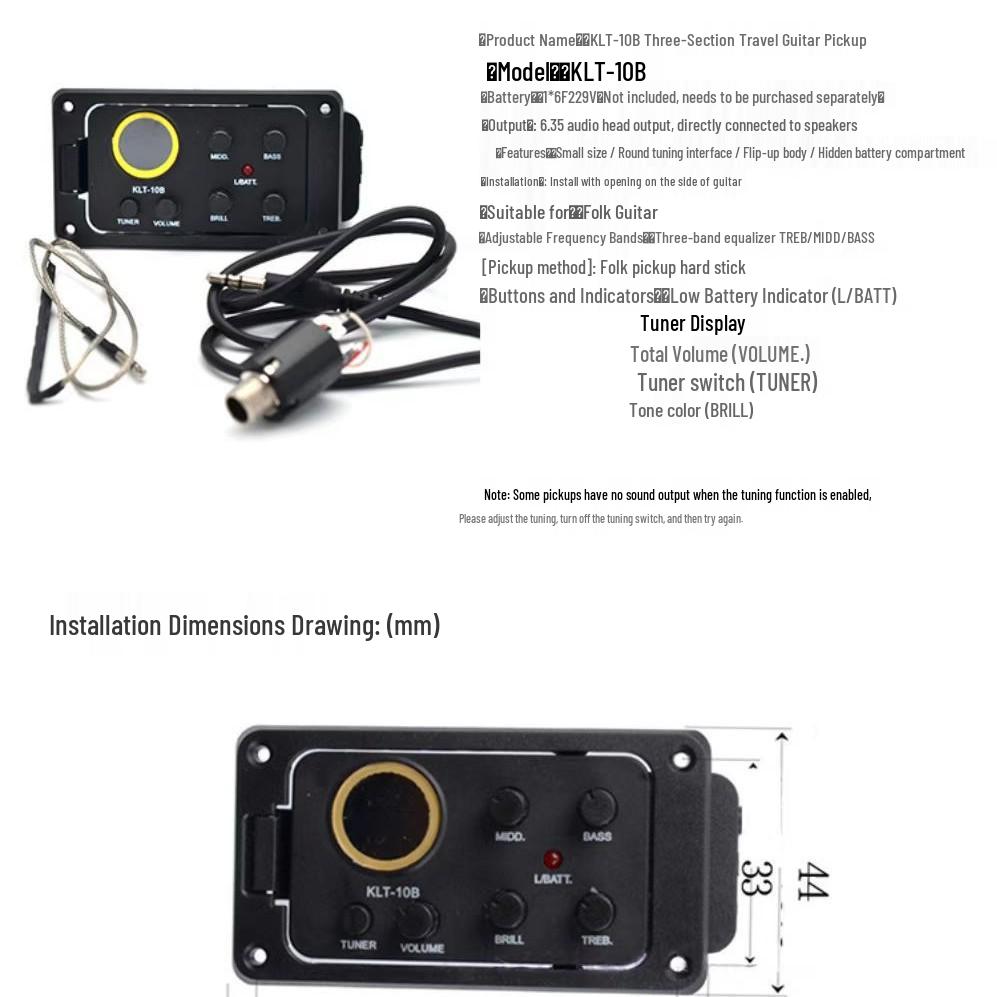 Guitar LCD Pickup EQ KLT-10B: Folk Acoustic 4-Segment Equalizer with Tuner