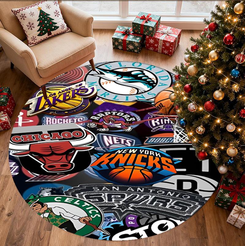 NBA Pattern Round Rug, Indoor/Outdoor Mat, for Picnic, Gameroom, Bedroom, Office, Living Room, Home Decor Carpet, Birthday Gift