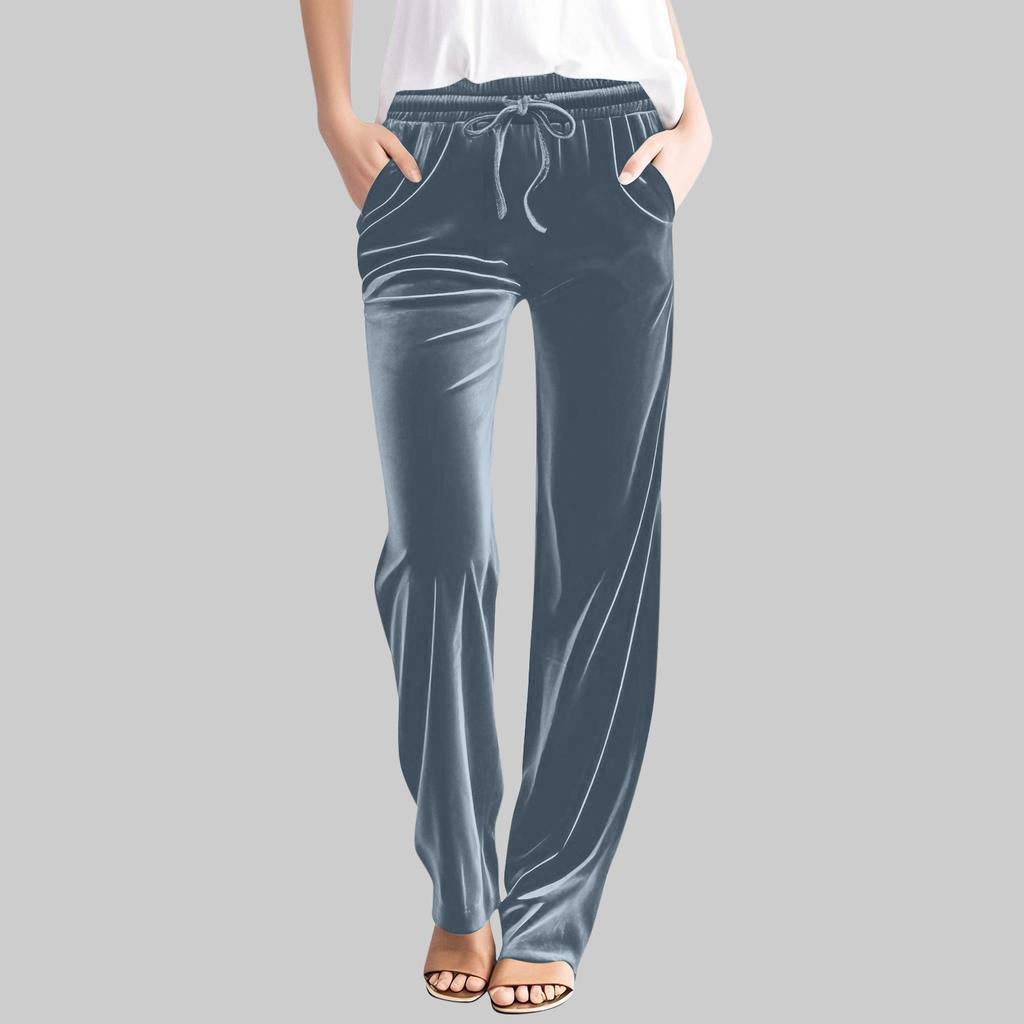 Women's Casual Solid-Color Pants High-Waisted Drawstring Trousers