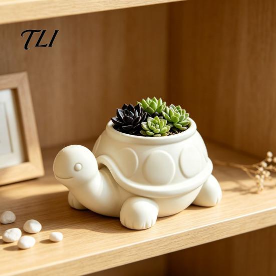Decorative Housewarming Gift 3D Printed Turtle Succulents Pot, Cute Animal Planter for Indoor Plants, Desktop Small Pot Windowsill Flowerpot
