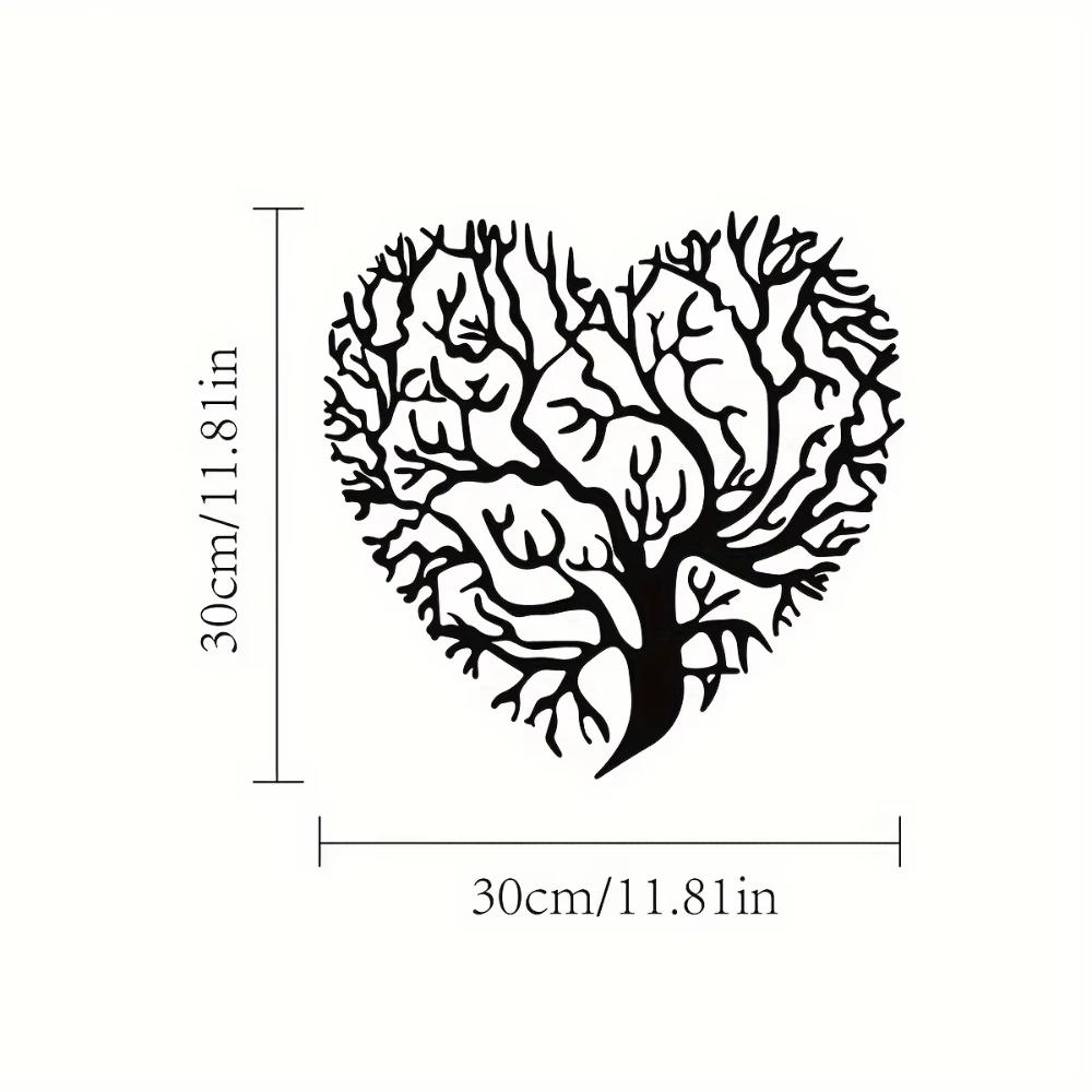 1pc Black Metal Iron Art Home Wall Decoration, Tree of Life Heart Shaped - Metal Wall Garden Art, Heart wall art