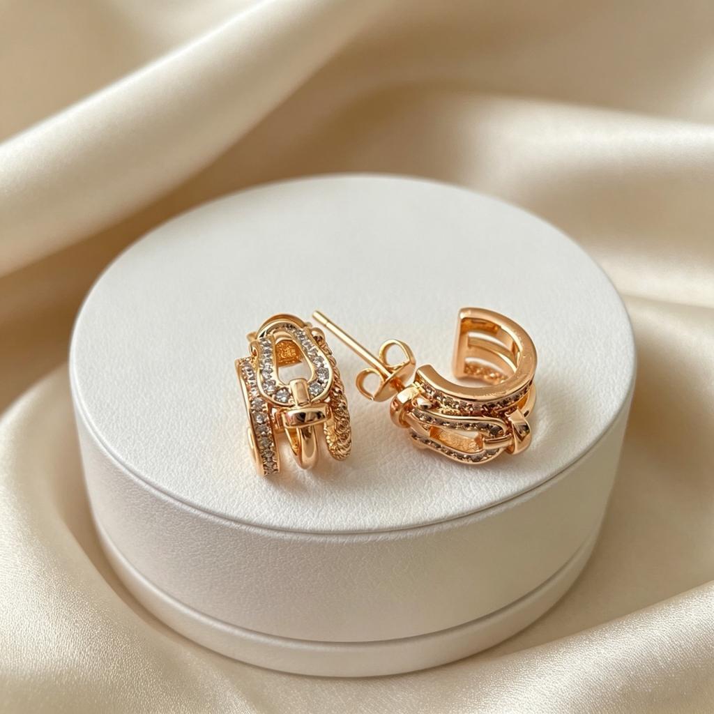 Elegant Paved Buckle Cuff Earrings Minimalist Twisted Rope Texture Small Hoop Ear Jewelry For Ladies Gift Non Allergy Material
