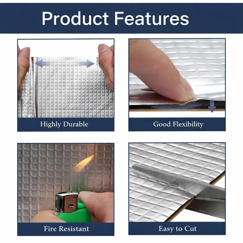 10PCS 10mm Car Sound Deadening Mat Aluminum Foil Heat Insulation Soundproof Foam Noise Reduction Pad for Car Door Roof Hood