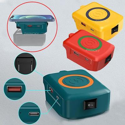Magnetic Wireless Charger, for Makita/Dewalt/Milwaukee 18V Li-ion Battery, with USB/TYPE-C, Fast Charging Battery Adapter