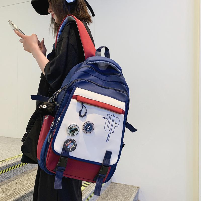 Contrasting Color Backpack Female Student Schoolbag Male College Wind Backpack Simple Casual Junior High School Student Backpack