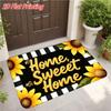 Farmhouse Sunflower Welcome Doormat Black White Stripe Bee and Sunflower Print Home Sweet Home Rug for Rustic Outdoor Entryway