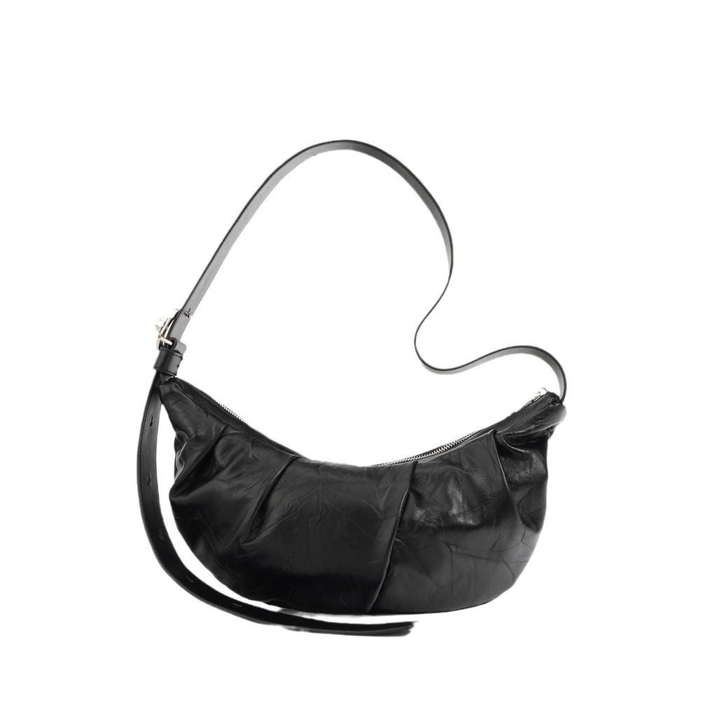 Nischendesign minimalistischer Stil Textur Rindsleder Croissant-Tasche vielseitige lässige Pendlertasche echtes Leder Damentasche