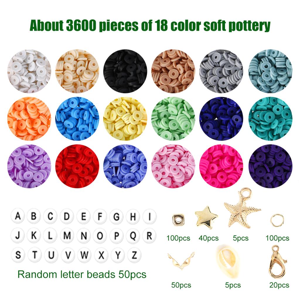 3600pcs Clay Beads Set 18 Color 6mm Flat Round Clay Beads DIY Letter Beads Kit Hand-made Clay Spacer Beads Jewelry Making Kit