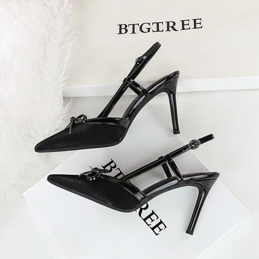 Bow, Thin Heel, High-heeled Shoes with Feminine Temperament, Empty Back Strap, Women's Single Shoes