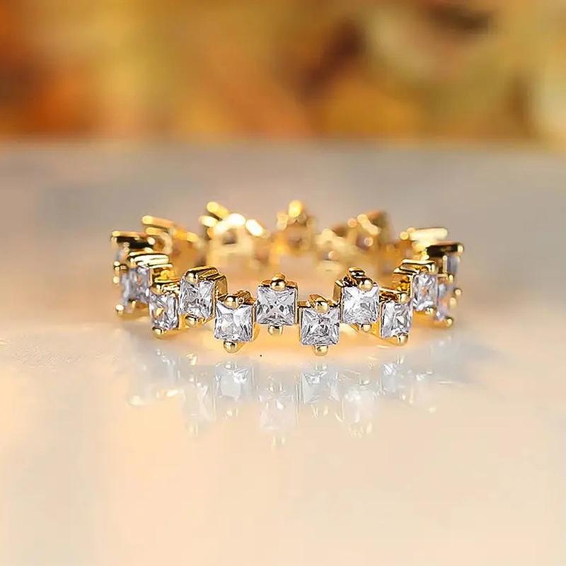 Huitan Irregular Square Cubic Zirconia Promise Rings for Women New White/Blue CZ Fashion Accessories Wedding Bands Jewelry Party